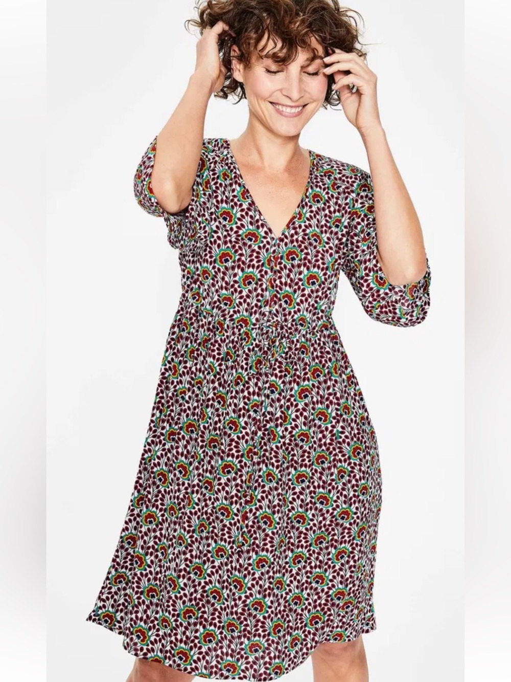 BOGO! Boden Darcy Floral Print Midi Dress White Size 8